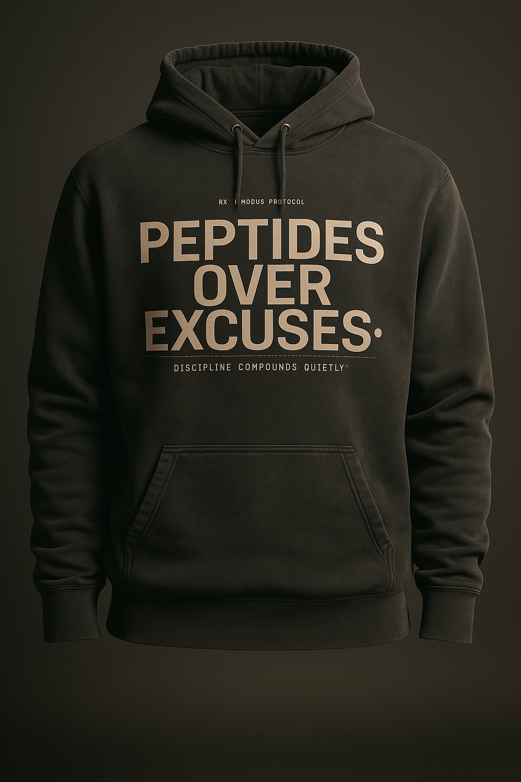PEPTIDES OVER EXCUSES. — hoodie studio (ghost mannequin)